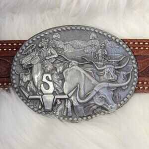 Western Cowboy & Cattle Belt Buckle – Zee Series, Silver Tone Rodeo Accessory